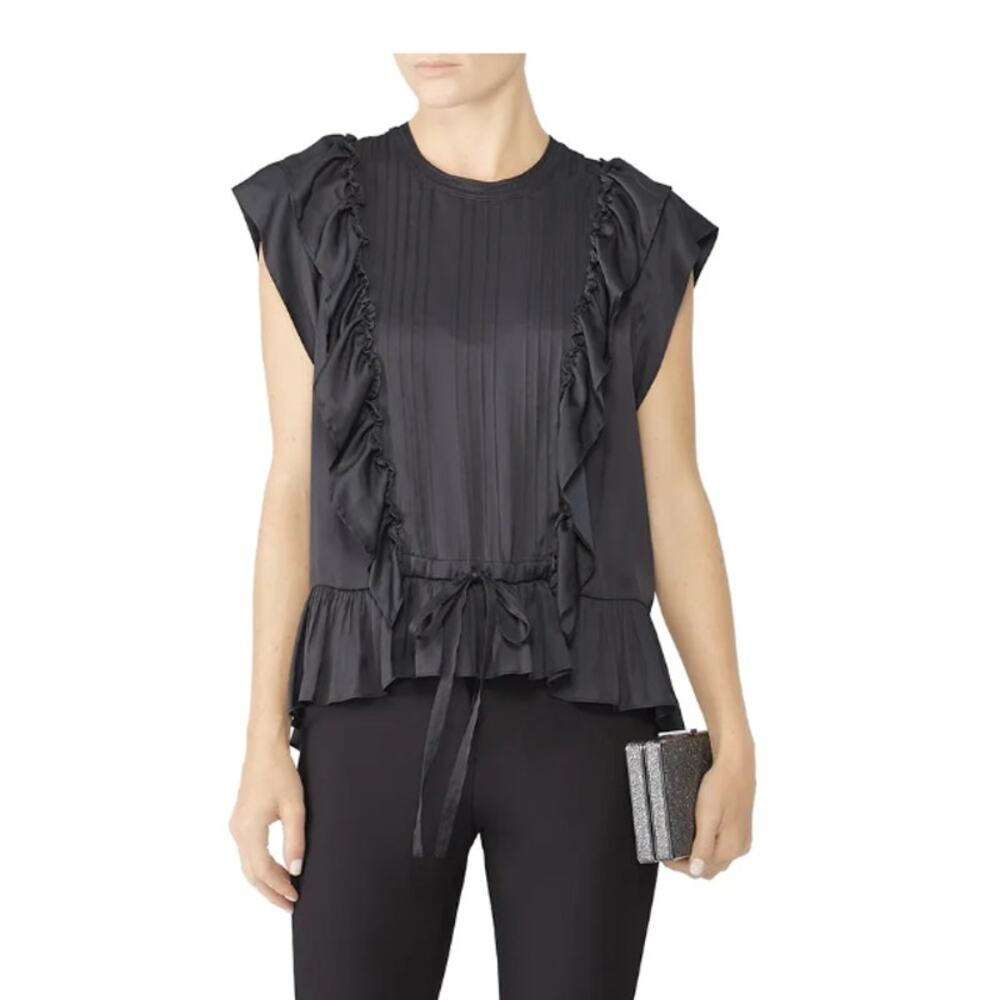 Zadig & Voltaire Black Toundra Ruffle Short Sleeve Blouse, Medium, NEW 238$